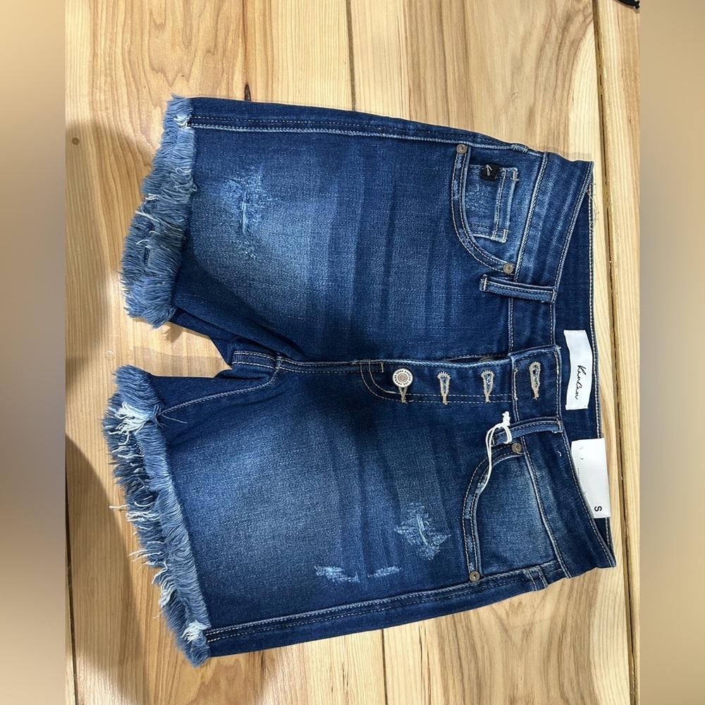 Dark wash mid rise shorts